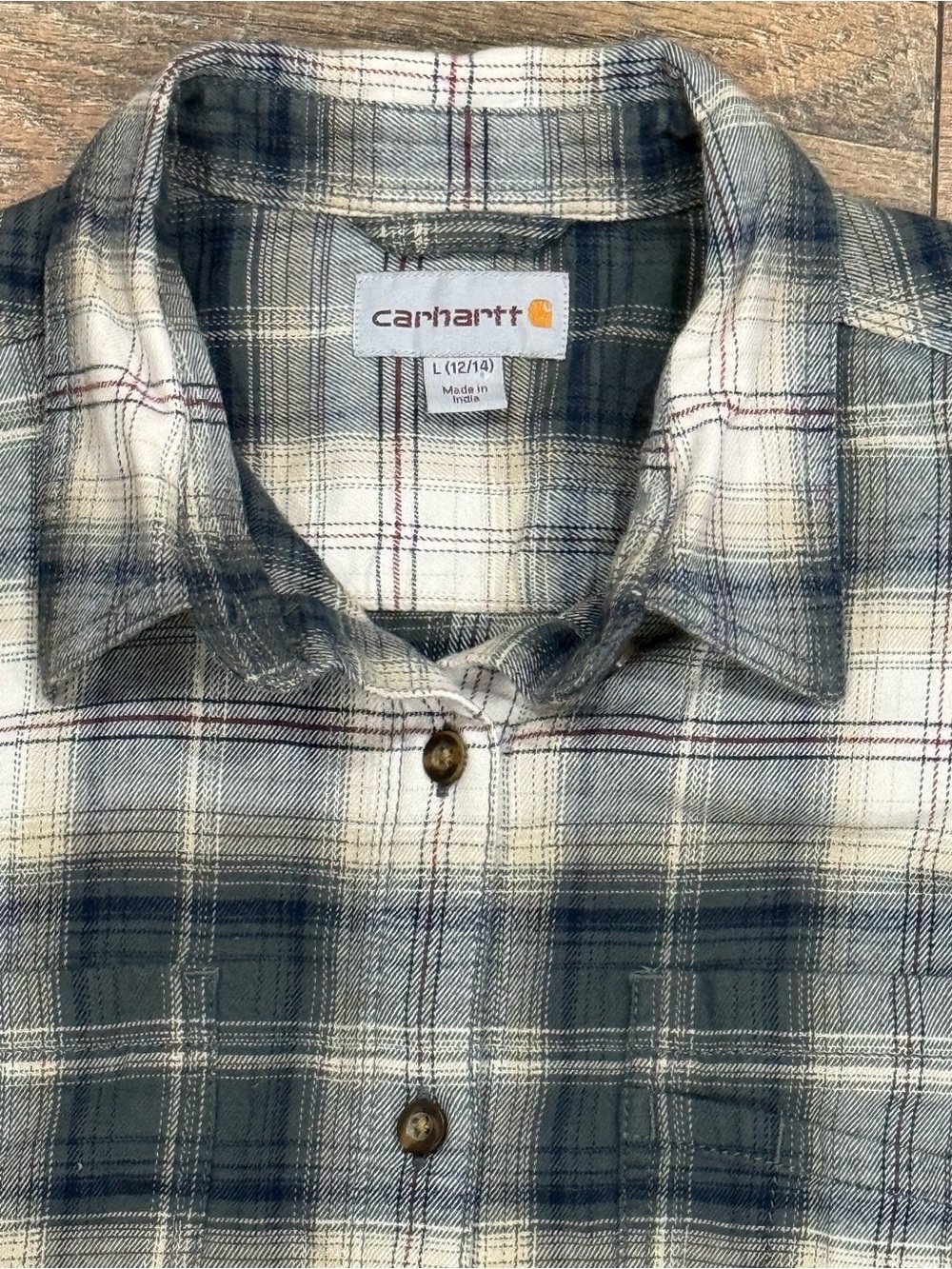 Carhartt Kids Plaid Flannel Button-Up Shirt Gray White Size Large